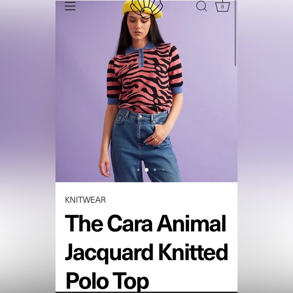 Saturday by Megan Ellaby Cara jacquard knit animal print polo top